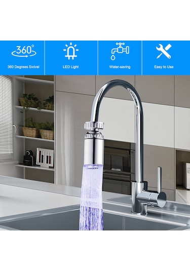 Geeksen Led Musluk Sprey Başlığı 7 Renkli Işık Değişen 360 Derece Dönebilen Mutfak Musluğu Musluk Lavabo Musluğu Sprey Başlığı Banyo Havzası Uzatma Uzatma Elektrik Gerektirmez Diğer