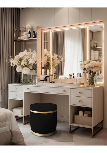 Zerafet Gold Kaplama Luxery Puf-siyah Babyface Kumaş Pofuduk Oturma Pufu&makyaj Pufu&bench