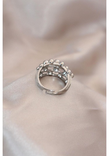 Ayarlamalı Silver Renk Metal Bombeli Boluncuk Model Yüzük Gümüş