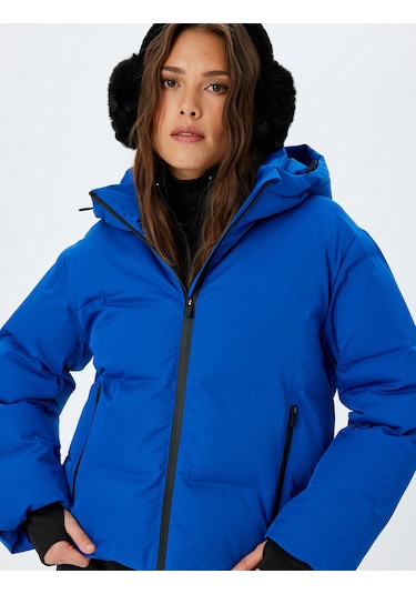 Koton Kapüşonlu Fermuarlı Su Geçirmez Kayak Montu Saks Mavisi 5wak00210ew Saks Mavi