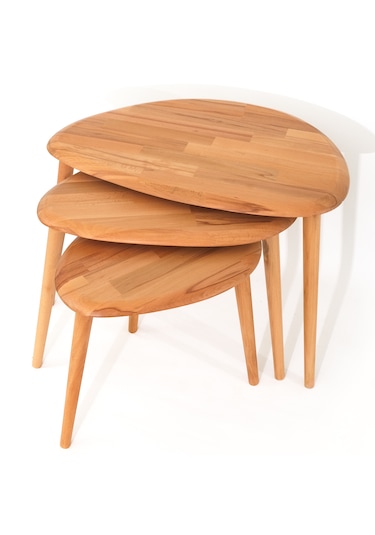 Naturel Masif Modern Doğal 3'lü Zigon Sehpa Seti