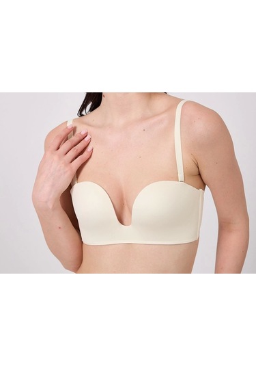 Freshness Msf05 Destekli V Dekolte Lazer Kesim Sütyen Ekru