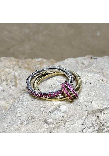 2'li Gold-pembe Yüzük Çok Renkli