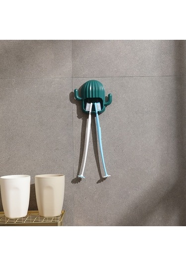 Pazly Yapışkan Kaktüs Delmesiz Çok Amaçlı Diş Fırçası Organizatörü - Elektrikli, Takı, Saç Bandı Beyaz, Ergonomik Tasarım Beyaz