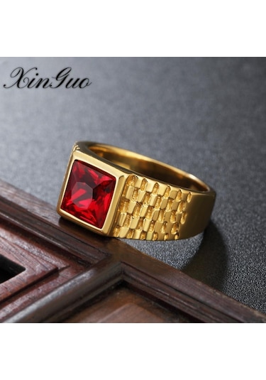Kırmızı Yeni Avrupa Ve Amerika Birleşik Devletleri Basit Altın Taş Erkek Ve Kadın Titanyum Çelik Yüzük 9 Kırmızı