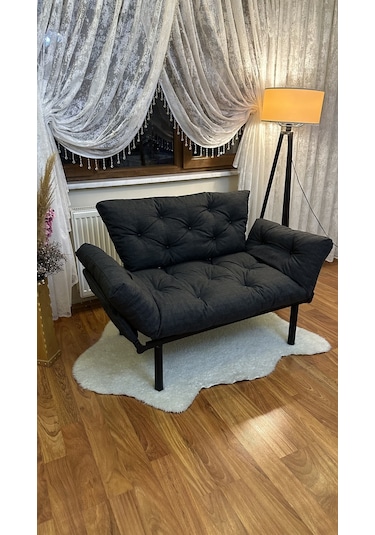 Modern Ikili Yataklı Kanepe Tekli 2'li Çift Kişilik Koltuk Ev Ofis Balkon Teras Kanepesi - Antrasit Antrasit Modernk010