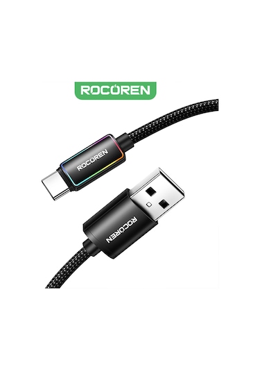 Rocoren Type-c To Usb-a Rgb Aydınlatmalı 3a Hızlı Şarj Ve Data Kablosu 1 Metre