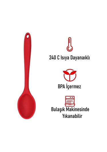 Burcummm Silikon Uzun Karıştırma Kaşığı Kırmızı Çok Renkli