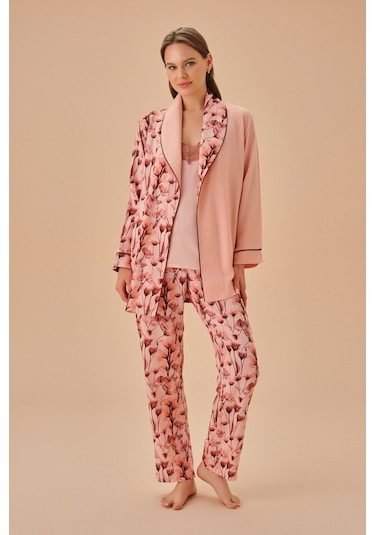 Suwen Lal Sabahlık Sh251236151021 Gül Desenli Çok Renkli