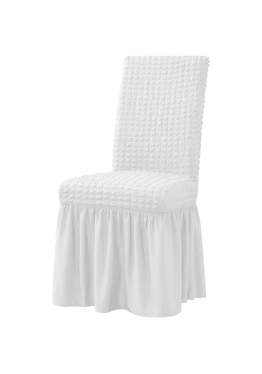 StarMall Brürümcük Etekli Sandalye Kılıfı, Lastikli,esnekli Sandalye Örtüsü 1 Adet Beyaz