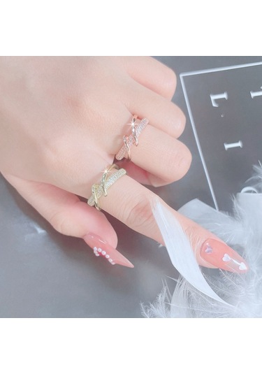 J357 Gold Plated Inlaid Fashion Index Finger Ring Rose Gold Çok Renkli