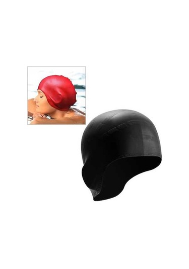 Trendooze Yüzme Yetişkinler Uzun Suya Siyah Silikon Saçlı Kulak Koruma İçin Dayanıklı Bonesi Ps Siyah