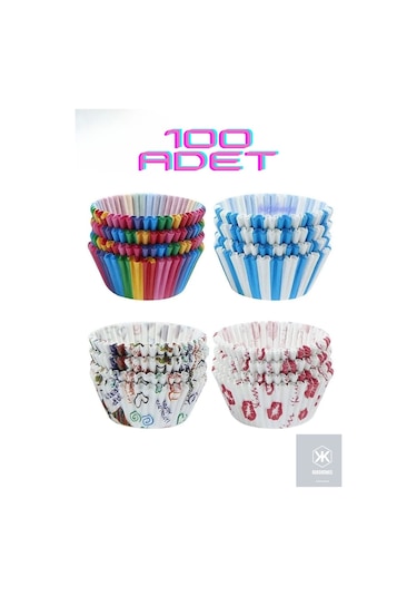 100 Adet Muffin Cupcake Kağıdı, Renkli Kağıt Muffin Kek Kalıbı 100adet Kek Kalıbı