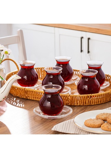 Perotti Mercan 12 Parça Cam Çay Takımı 210ml Çay Seti Şeffaf