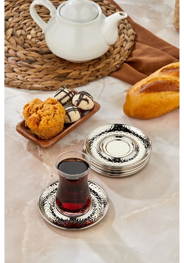 Cooker 6'lı Metal Dövme Desen Çay Tabağı Gold Ckr3576 Gold