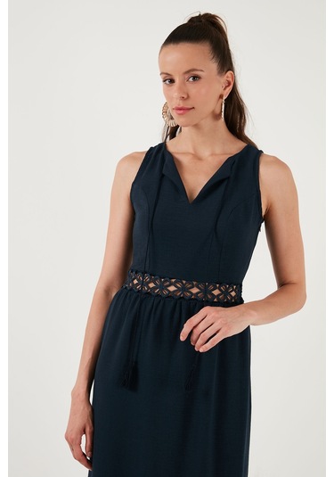 Lela Regular Fit Volanlı Kolsuz Midi Bayan Elbise 611El574 Lacivert