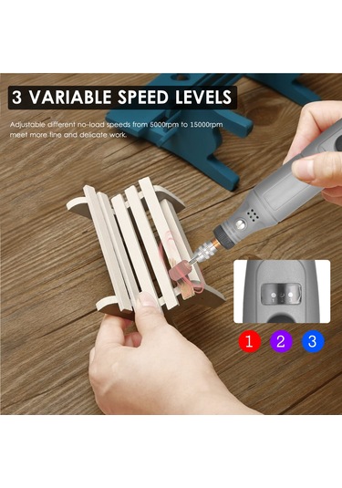 Geeroyoo 12v Mini El Taşlama Seti, 24 Parça Aksesuarlı, 5000-15000 Rpm Hız Ayarı, Fişli, Gri, Dıy Projeleri İçin