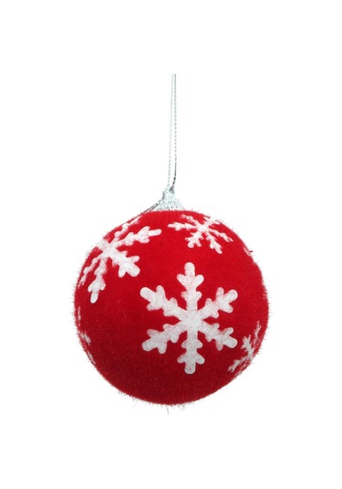 Yılbaşı Topu Kırmızı Kar Taneli 6 Adet 8cm