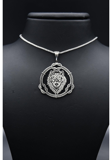 Prestij Gümüş Bozkurt Göktürkçe Türk Yazılı 925 Ayar Erkek Gümüş Kolye Zincir