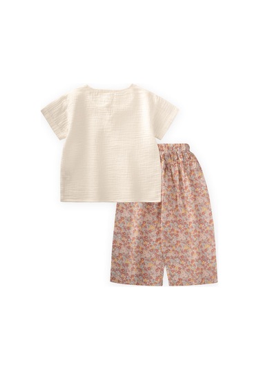 Cigit Bol Pantolonlu Müslin Takım 2-7 Yaş Ekru Çiçekli G.kurusu Ekru Çiçekli G.kurusu