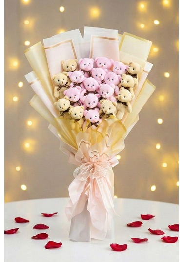 Sevgililer Günü Ne Özel: Deluxe 65 Cm Dev Peluş Ayıcık Buketi Pembe & Krem