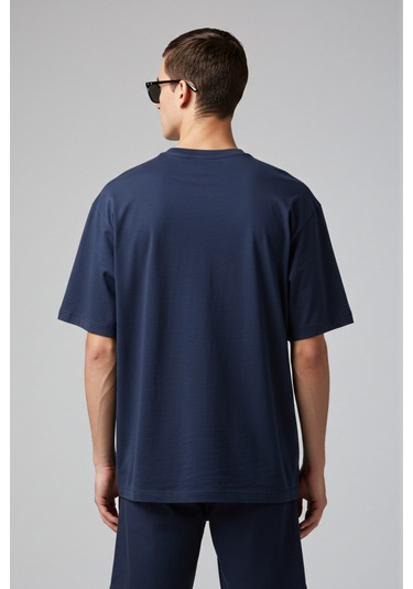 Erkek Oversize Basic Tişört Unisex %100 Pamuk Rahat Kalıp Lacivert