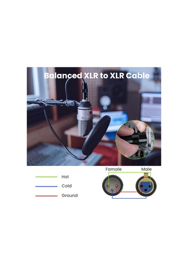 Junsunmay Xlr Erkek - Erkek Mikrofon Kablosu 3 Pin Ses Kablosu Dengeli Korumalı Kablo, Uzunluk: 2m