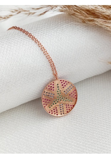 Gümüş Yeşil Mavi Pembe Zirkon Taş Barış Peace Madalyon Kolye