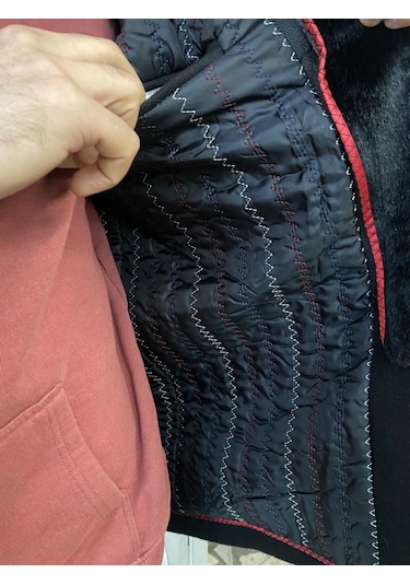 Erkek Antrasit Çift Yaka Kürklü Önü Fermuarlı Kaşe Kaban Antrasit