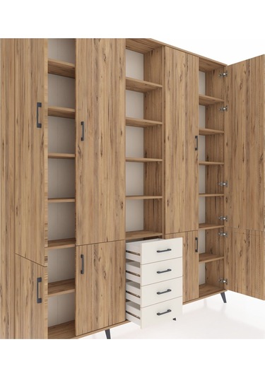 Arges Dolap 17 Raflı 4 Çekmeceli 8 Kapaklı 220x30x243 Çam-çam/aytaşı Atlas Çam/aytası