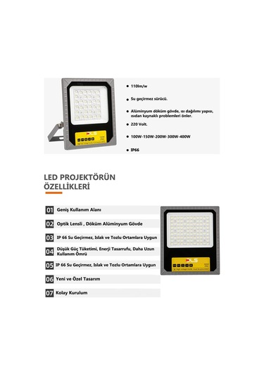 200W Led Projektör Park Bahçe Çevre Site Bina Tabela Dış Mekan Led Lamba