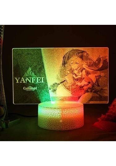 Szypzstore Genshin Etki Yan Fei 3d Led Anime Figürü Yatak Odası Için Lamba Manga Eylem Gece Işıkları Komidin Şarj Edilebilir Uyku Panelleri F09axh Siyah