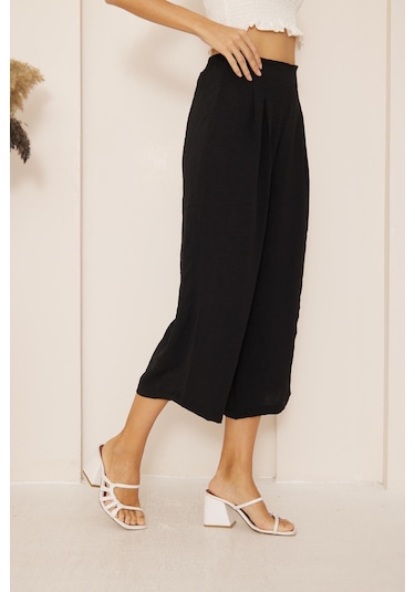 Darlin Moda Siyah Yüksek Bel Bol Paça Pantolon Dm3003 Siyah