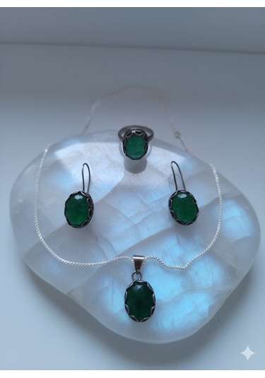 Yeşim Taşlı Gümüş Set Bronz