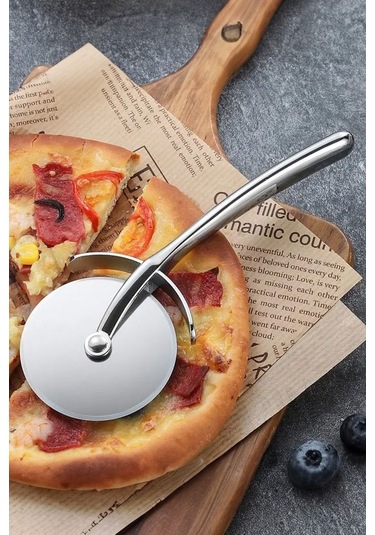 Paslanmaz Çelik Pizza Kesici Döner Bıçaklı Pratik Ergonomik Mutfak Aparatı Çelik