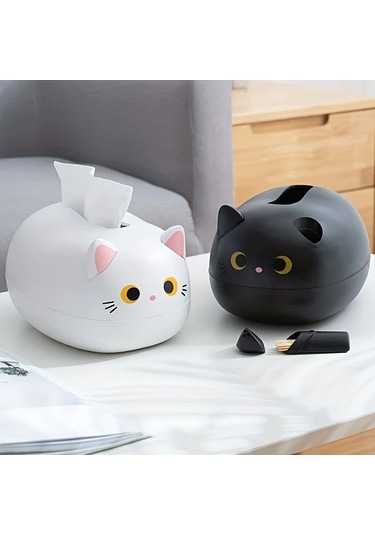 Fochsia Siyah Sevimli Kedi Desenli Mendil Kutusu, Ev Dekorasyonu Ve Organizasyonu Siyah