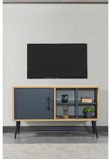 3109 Şile Metal Ayaklı Metal Kulplu 100 Cm Tv Ünitesi - Antrasit Safir Antrasit - Beyaz