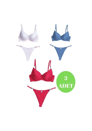 Murays Kadın 3 Lü Damla Taş Mikro Sütyen Takım Beyaz/mavi/bordo