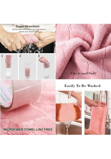 Dofolink 10 Adet Mikrofiber Mercan Tüyü Mutfak Bezi - Süper Emici, Yüksek Kaliteli, Yağa Yapışmayan Temizlik Havlusu Pembe-gri