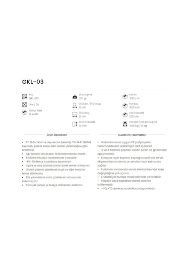 3 Kapaklı Bölmeli Kaşıklık, Gri Kapak Dahil 2li Set Gri