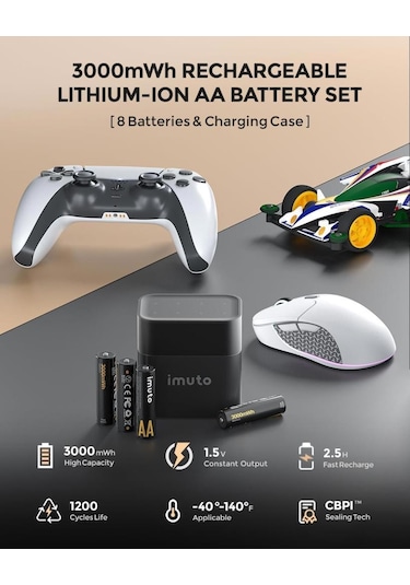 Imuto 3000mwh Aa & 1300mwh Aaa Lityum Şarjlı Pil Seti 4+4 Yuvalı Şarj Ünitesi