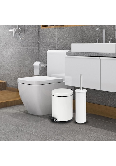 Foreca 2 Li Çöp Kovası Banyo Seti Beyaz