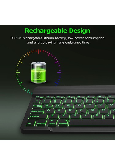 Geeksen "10 İnç Kablosuz Bt Klavye - İnce, Şarj Edilebilir, 7 Renkli Aydınlatmalı, 3 Sistem Uyumlu"