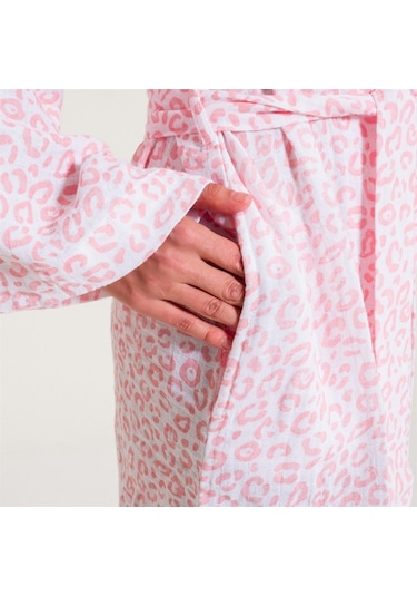 Leopar Desen Müslin Kadın Sabahlık-Açık Pembe