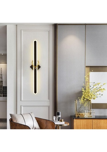 Altın İskandinav Modern Minimalist Oturma Odası Arka Plan Duvar Dekoratif Lamba Merdiven Otel Koridor Geyik Kafası Duvar Lambası 60cm Altın