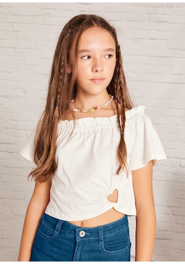 Mayoral Kız Çocuk Crop T-shirt 6028 Krem