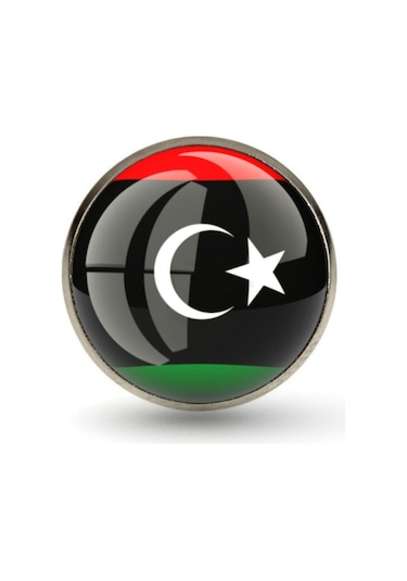 Libya Libya Bayrak Rozeti - Paslanmaz Çelik Yuvarlak Yaka Rozeti Çok Renkli