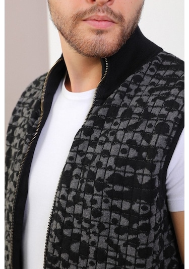 Ferraro Siyah/Antrasit Dik Yaka Cepli Pamuk Erkek Yelek-Siyah