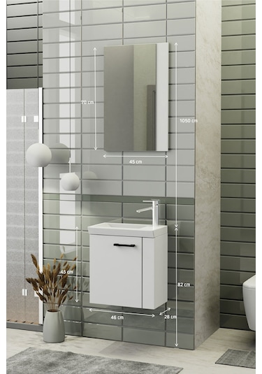 Biani Minila 45 cm Banyo Dolabı,Seramik Lavabolu, Aynalı,Lavabo Dahil,Mdf,Mat Beyaz Biani Minila 45 cm Banyo Dolabı,Seramik Lavabolu, Aynalı,Lavabo Dahil,Mdf,Mat Beyaz
