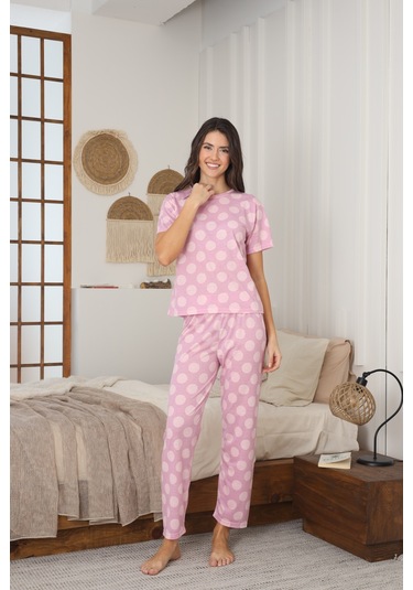 Kadın Yazlık Kısa Kol Penye Süprem Kumaş Pijama Takımı Koyu Pembe